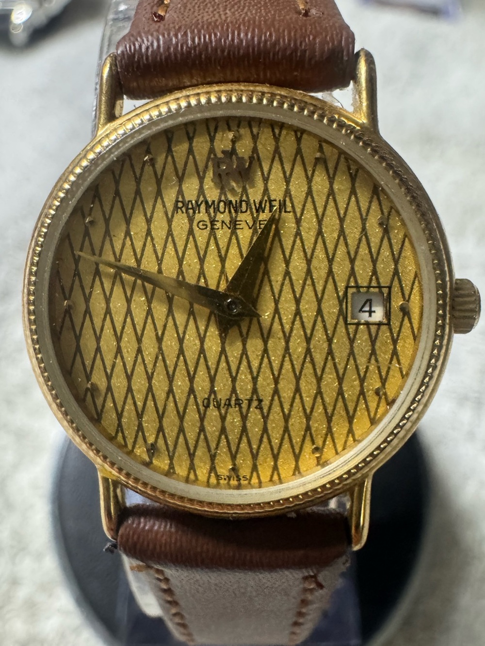 #174 Raymond Weil Gold Dial Brown Leather Strap Watch